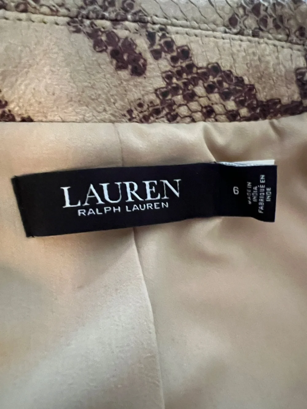 Authentic Lauren Ralph Lauren Python-Embossed Leather Neutral Snake-Print Blazer - Picture 6 of 15